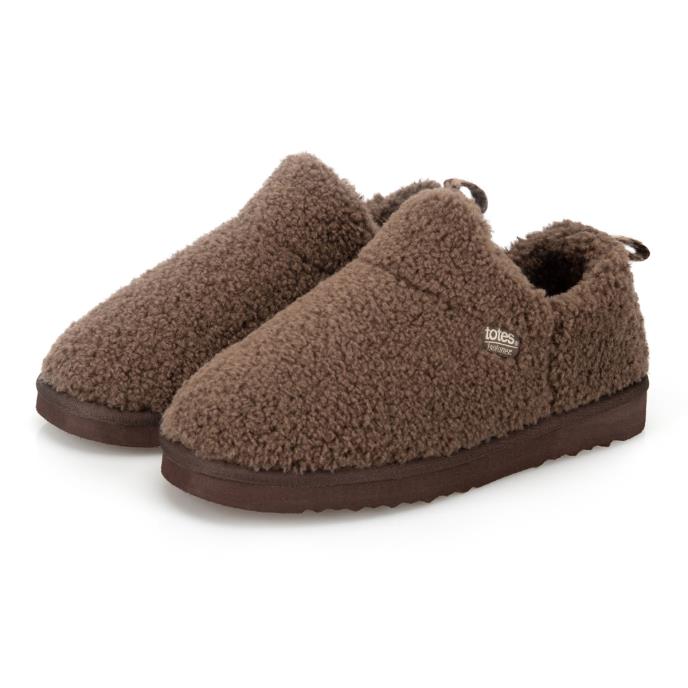 Isotoner® Ladies Borg Bootie With Back Tape Detail Brown Extra Image 1